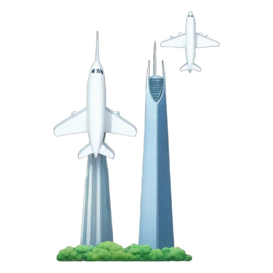 two towers and an airplane sticker