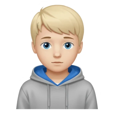 Teen boy with blue eyes and Grey hoodie standing up with blond short hair and short bangs sticker