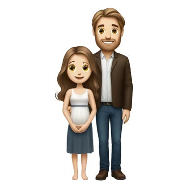 A white guy with brown hair married to a white girl with very long brown hair holding a brown haired baby sticker