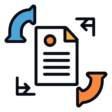 File monitoring icon with arrows showing sending and receiving of files, document with bidirectional arrows sticker