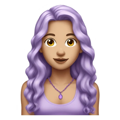 white girl with long wavy lavender hair and a lavender necklace and purple tank top sticker