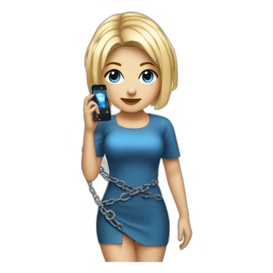 techno music girl with very short blue dress and square blonde haircut and chained phone sticker