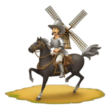 don quixote on a horse galloping towards a windmill sticker
