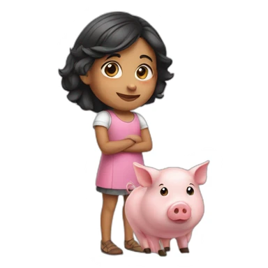 Small girl Pragati with pig sticker