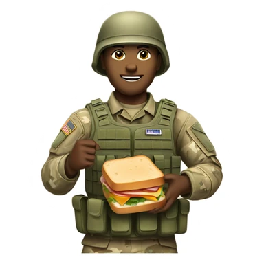 Army soldier with blue eyes and brown hair holding a sandwhich sticker