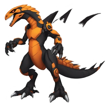  Cool Edgy Black Orange Digimon-Fakemon-Guilmon-Velociraptor-Dragon-Mecha full body sticker