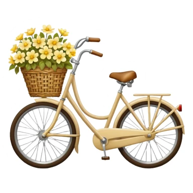 Vintage beige bike with a basket and flowers  yellow and white  sticker