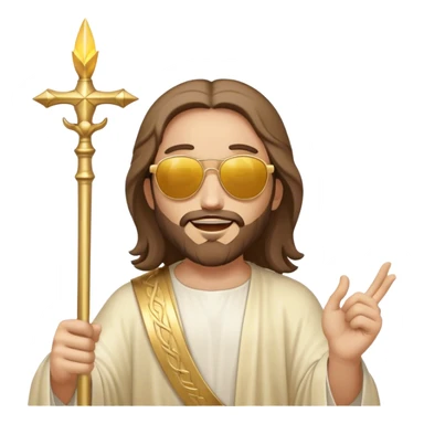 figure of rejoicing Jesus with golden stick sunglases sticker