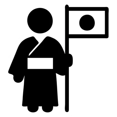 person in a traditional kimono holding the Japanese flag, solid filled icon sticker