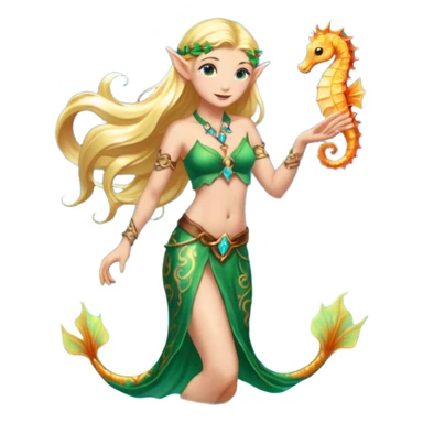 female elf in shimmering pareo, releasing glowing seahorse. Ankle tattoos sticker
