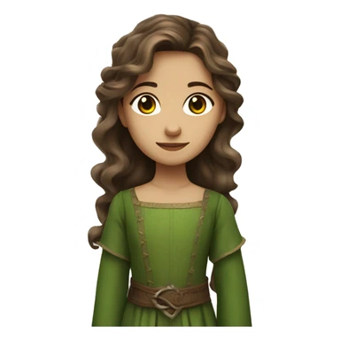 girl with brown long wavy hair, brown eyes, green medieval dress sticker