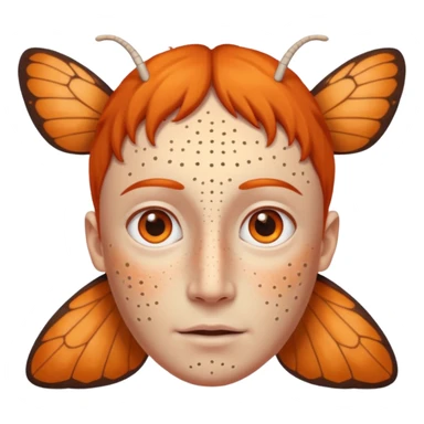 a moth head with orange antennas, slightly brown head and orange freckles on the forehead sticker