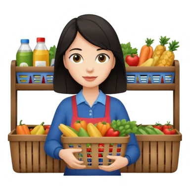 dark haired lady grocery shopping checkout sticker