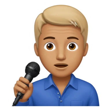 man speaks into the microphone sticker