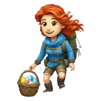 Female winter mountain climber red hair climbing with Greek flag and Easter eggs basket sticker