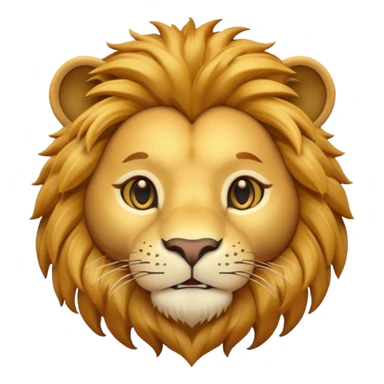 A 3D cartoon lion face close-up with fine whiskers and golden fur detail, soft natural light, strong majestic look, Memoji-style realism. sticker
