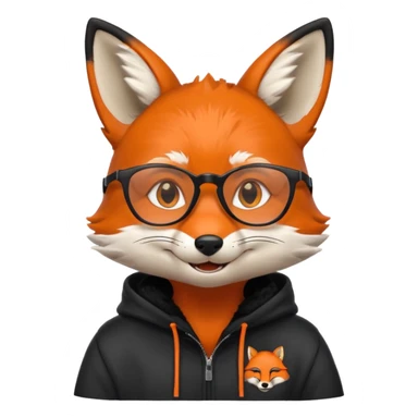 grinning fox caricature hacker side profile, black fur sticker