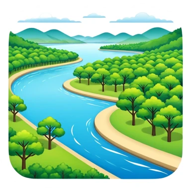 very simple Hangang river with trees and park, no outline sticker