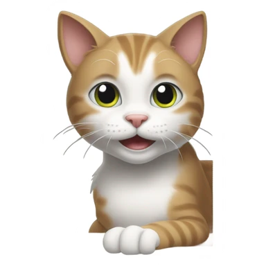 Cat with two white paws scratching at a door sticker