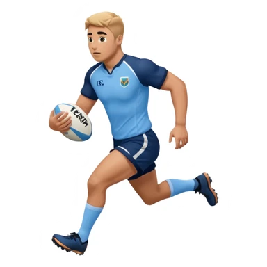 A rugby player running with the ball in sky blue kit & Navy shorts sticker
