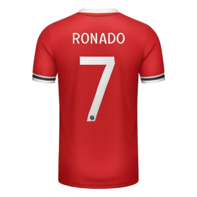red football shirt with Ronaldo 7 on the back sticker