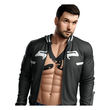 muscular male in open jacket sticker