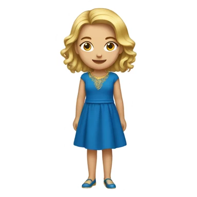 girl in blue dress with a gold frame around her sticker