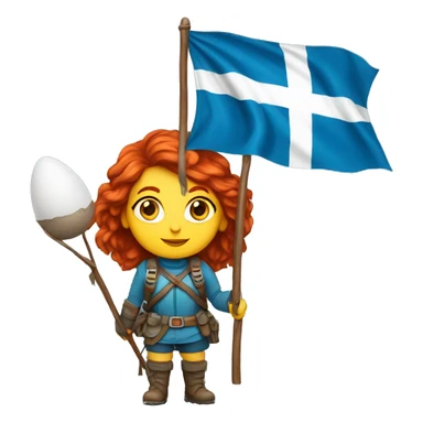 female winter mountaineer red hair holding greek flag and easter egg sticker