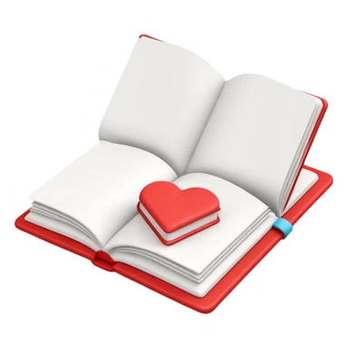 3D open red plasticine book with white pages, top view, blank white sheets inside sticker