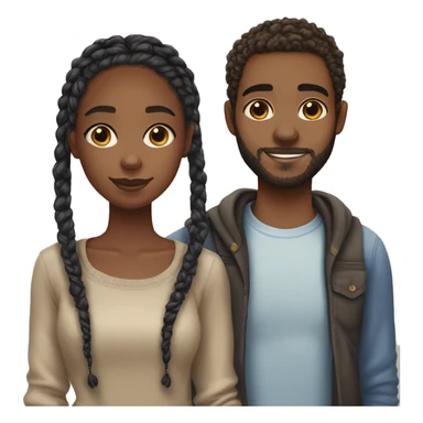Realistic black girl with box braids and light skin boy with short curly hair and a short beard hugging sticker