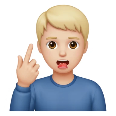 blushing holding up middle finger in one hand and choking self with other sticker