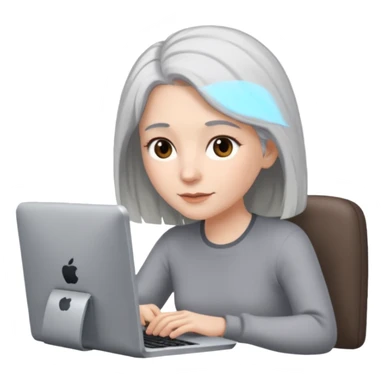 white female grey hair, brown eyes, hair  all one length on a computer sticker