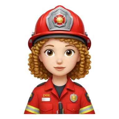 Firefighter girl curly hair with red uniform sticker