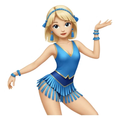 blue jazz style dance costume with tassels on blonde sticker