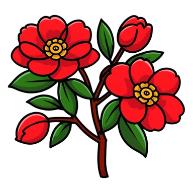 clean design red camellia with only five overlapping petals sticker