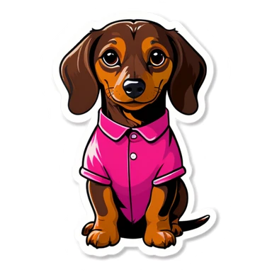 Dachshund wearing a pink shirt  sticker