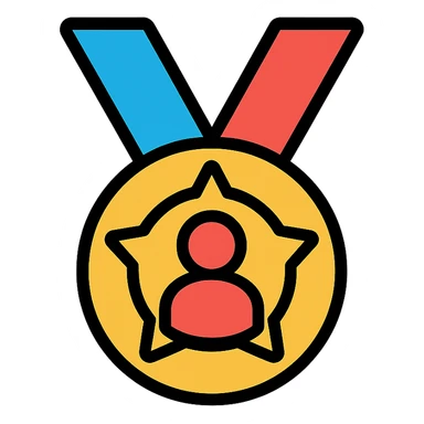 vector icon of a top performer with gold and colorful elements, elegant and minimalist flat design, award badge style, 2D flat vector, trending icon look, soft shadows, no text, isolated on white background, perfect for commercial use sticker