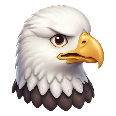 Cinematic Cute American Eagle Portrait Emoji, Head tilted playfully and inquisitively, featuring a streamlined form with a subtle blend of dark and white plumage and round, sparkling eyes full of spirited charm, Simplified yet irresistibly adorable features, highly detailed, glowing with a warm, inviting glow, high shine, affectionate and lively, stylized with a touch of whimsical aerial grace, soft glowing outline, capturing the essence of a mischievous yet endearing American eagle that seems as if it could glide out of the screen into your heart! sticker