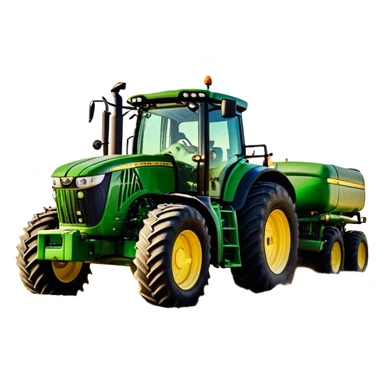 John Deere 6155M (2020) – Cinematic-realistic John Deere 6155M tractor, its iconic green and yellow body rolling across vast Australian farmlands. The powerful engine hums as it tows a massive plow, cutting through golden fields under a clear blue sky, dust rising in its wake. sticker