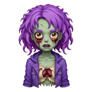 Quero uma imagem de uma garota zumbi com cabelo cacheado roxo sticker