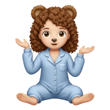 brown eyes, brown curly hair, white skin, full body in cute pijama bear sticker
