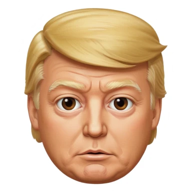 Donald Trump, ultra-photorealistic emoji style, round face, polished finish, lifelike skin and facial features, very sly expression, clean background, maximum quality and detail sticker