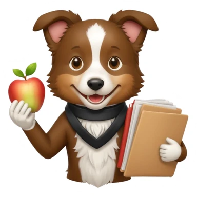 smiling border collie emoji holding multiple resumes in its mouth, friendly and energetic, no hands, apple emoji style sticker