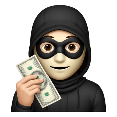 Make a robber emoji holding a bank cash with black white pattern  sticker