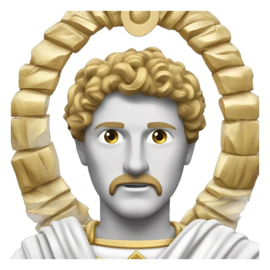 Um imperador romano usando uma coroa de louros dourada, com toga púrpura e branca, sentado em um trono de mármore. Seu rosto está inclinado para baixo, uma lágrima escorre pelo rosto sticker
