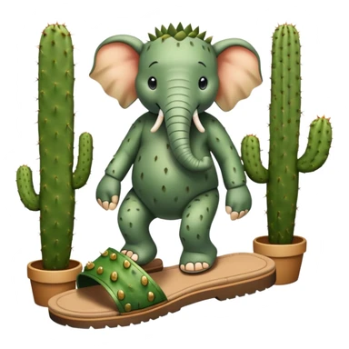 elephant with a cactus body wearing sandals, elephant head on top of a green cactus body with sandals on its feet sticker