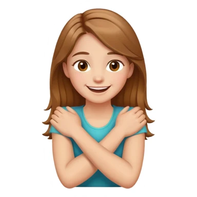 Arms crossed holding neck laughing light brown haired girl with hazel eyes  sticker