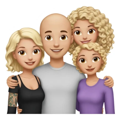 throuple tatted bald boyfriend with two girlfriends, one long blonde hair, other short curly brunette  sticker