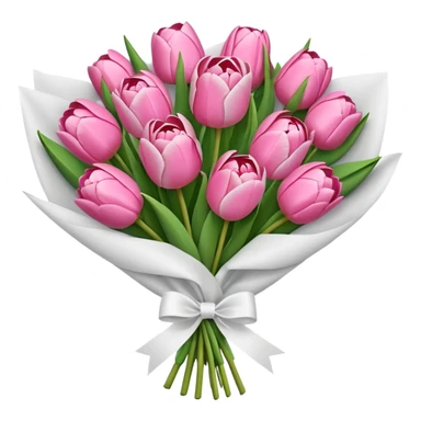 Bouquet of pink flower like tulips and rose and peony wrapped in white paper sticker