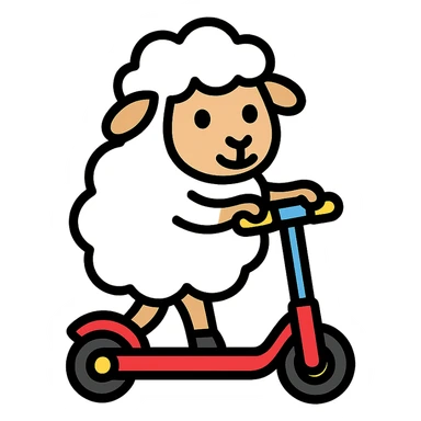 cartoon sheep on a scooter icon sticker